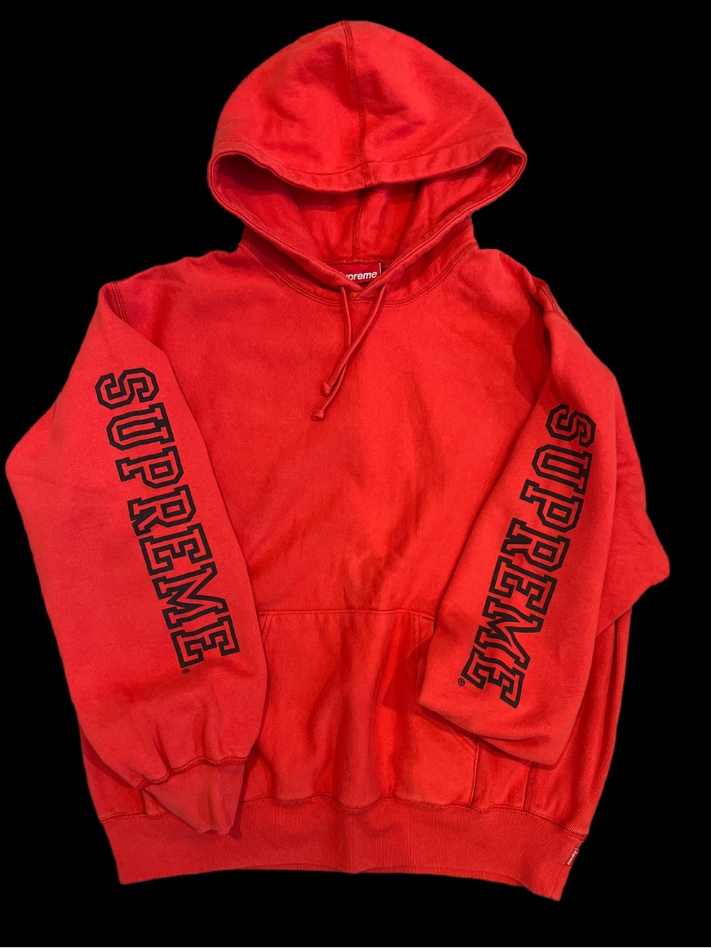NWOT Supreme Men’s Collegiate Red Hoodie with Black Sleeve Logos
